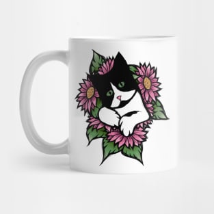 Tuxedo Cat Floral Mug